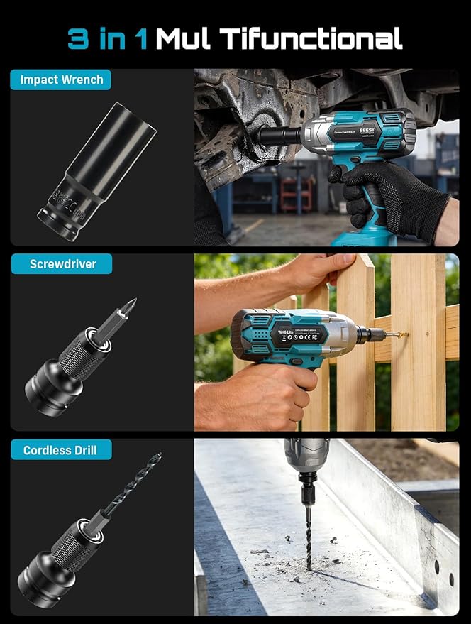 Seesii Cordless Impact Wrench 1/2 inch, High Torque 479 Ft-lbs(650Nm) Brushless Impact Gun,2500RPM w/2x4.0 Battery, 6 Sockets,8 Drill Bits, High Torque Power Impact Driver for Car Home,WH700
