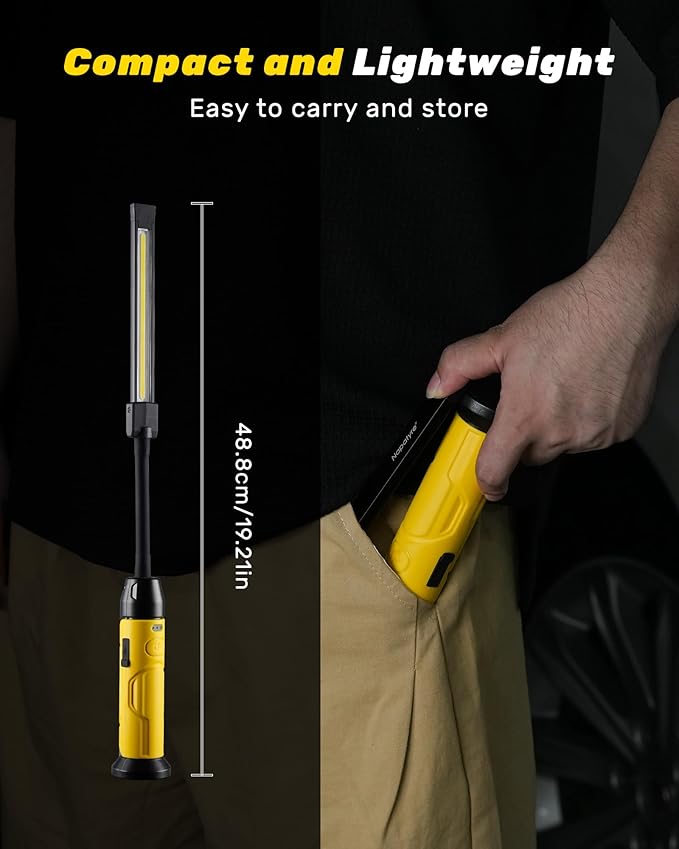 Magnetic LED Work Light Rechargeable,1000LM Flexible Gooseneck Magnetic Flashlight with Top & Base Magnets, Portable Mechanic Light for Auto Repair, Work Bench, Inspection, Emergency