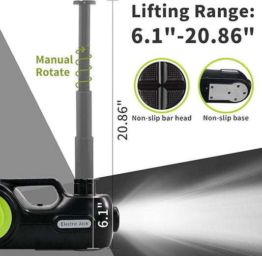 ActDoer Electric Car Jack Kit 5Ton 12V Hydraulic (Lifting Range: 6.1-20.86 inch) with Impact Wrench & Inflator for SUV, MPV with LCD & Tire Pressure Display
