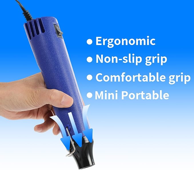 Heat Gun, 110V 300W Handed Hot Air Gun for Crafting, 3.28FT Ultra-Long Cable Portable Heat Gun with Stand and Power Cord for Shrinking Wrapping PVC, DIY Embossing and Drying Paint (Blue)