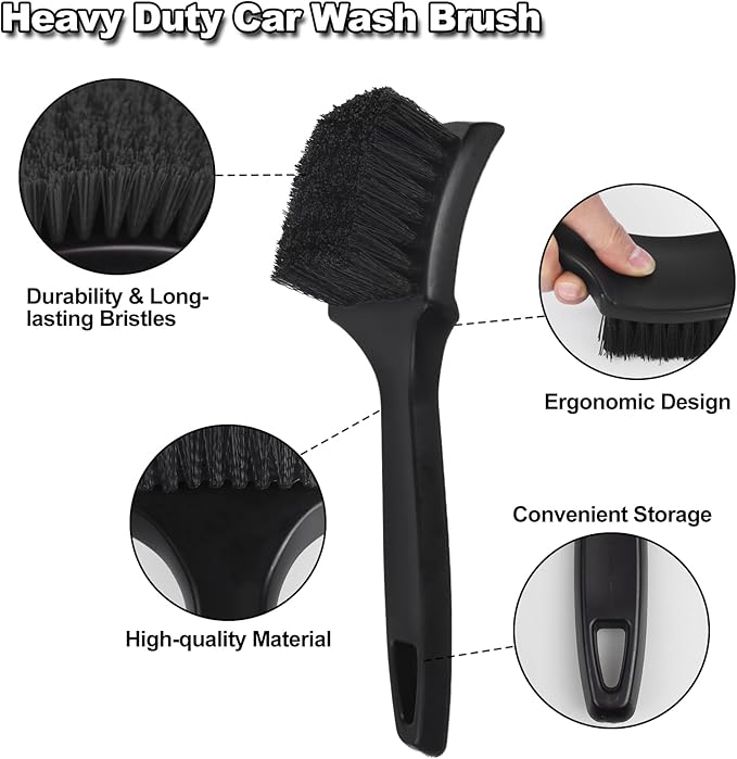 9Pcs Car Wheel & Tire Brush Kit, Wheel Cleaner Brush, Soft-bristled Rim Brush, Car Drying Towel (36"x 24"), Tire Shine Applicator Pad, Car Wash Mitt, Car Detailing Cleaning Wash Brush Supplies Kit