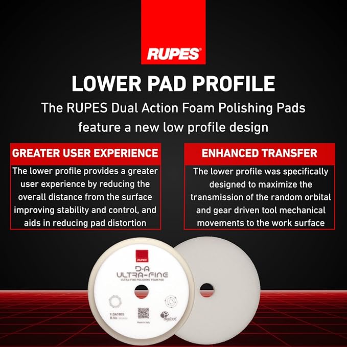 RUPES 9.DA180S Pack of 48 White D-A Ultra-Fine Polishing Foam Pads 180mm | Ideal for Paint Correction & Gloss Enhancement | Extremely Fine Defect Removal | Compatible with 6" Backing Plate