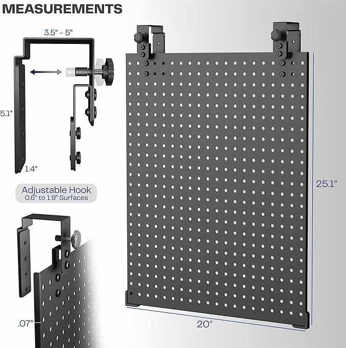 VIVO Steel Hanging Pegboard, 20 x 25 inch Magnetic Peg Board with Clamps Fitting up to 1.9 Inch Surfaces, Accessory Organizer, Black, PP-PB25H