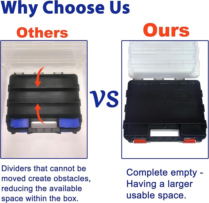 Tools Organizer Box Small Parts Storage Box 50-Compartment Double Side Hardware Organizers with Removable Plastic Dividers for Screws, Nuts, Nails, Bolts, Orange