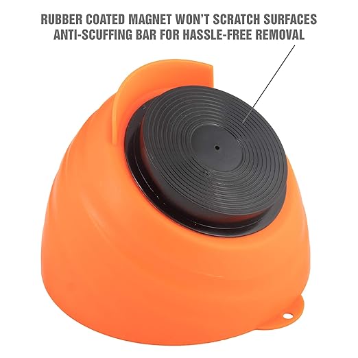 OEMTOOLS 25332 Orange Magnetic Nut Cup, Curved Magnetic Parts Tray Holds Up to 5 Pounds, Attaches To Metal Surfaces, Multi-Use Nuts And Bolts Organizer Made From Durable ABS Plastic