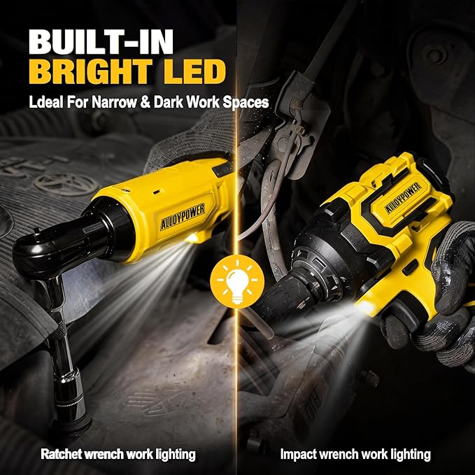 20v 3/8'' Cordless Ratchet Wrench 44 ft-lbs (60 Nm) and 1/2'' Brushless Impact Wrench 516 ft-lbs(700 Nm) Combo Set, with Variable Speed, LED Light, 4.0Ah &2.0Ah Battery, Charger