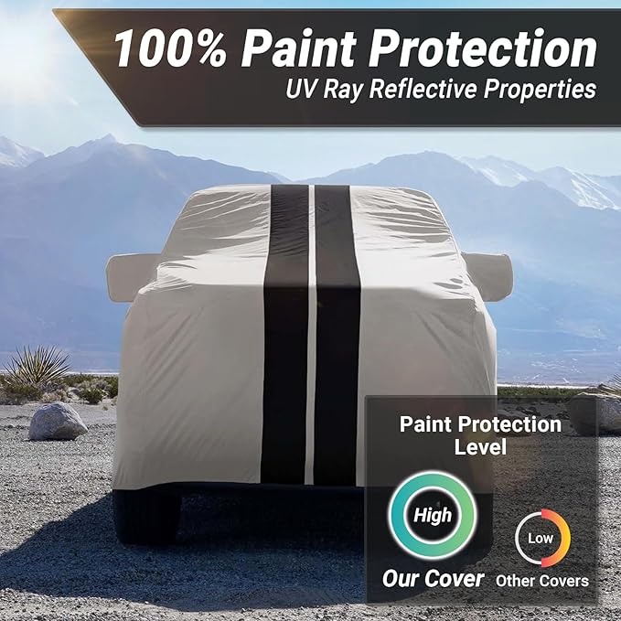 iCarCover Premium Plus Truck Cover Waterproof All Weather Rain Snow UV Sun Protection, Tacoma, Frontier, Explorer, Ridgeline, Ranger, Colorado, Size T82 (See Size Chart) Stripe - Light Gray/Black