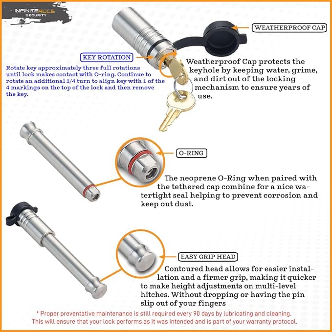 61660 | 3 Pack Mixed 3.0, Keyed Alike, Hitch Locks for B&W 2" & 2.5" Tow and Stow 10K LB & 18K LB - Includes Lock for 3.0" Receiver