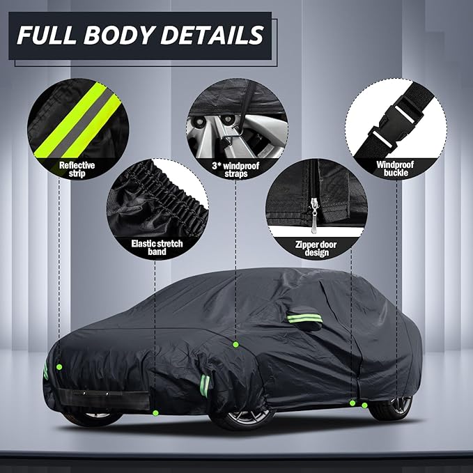 Migaven 6 Layers Car Cover Custom Fit for Model 3 Car Cover 2017-2026 Waterproof Full Exterior Cover Rain Snow Protection with Charging Port Ventilated Mesh Door Zipper