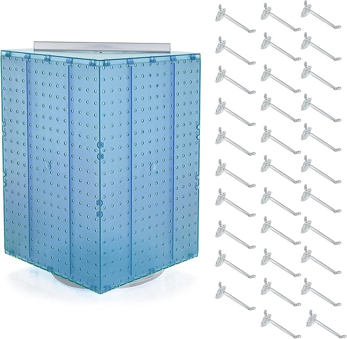 Azar Displays 701414-BLU-4C32 Rotating Countertop Display Kit with Peg Hooks Included, 14 Inches Wide x 14 Inches Deep x 20 Inches High, Pegboard Spinner Organizer, Blue