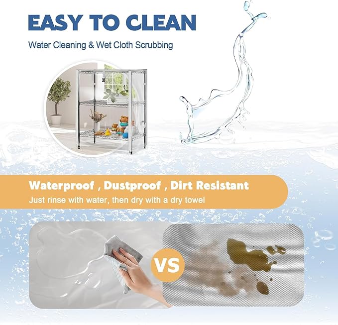PVC Waterproof 3 Shelf Wire Rack for Wire Shelf Cover - 24" W x 14" D x 30" H - Protects from Dust and Debris - Only Cover (Transparent)