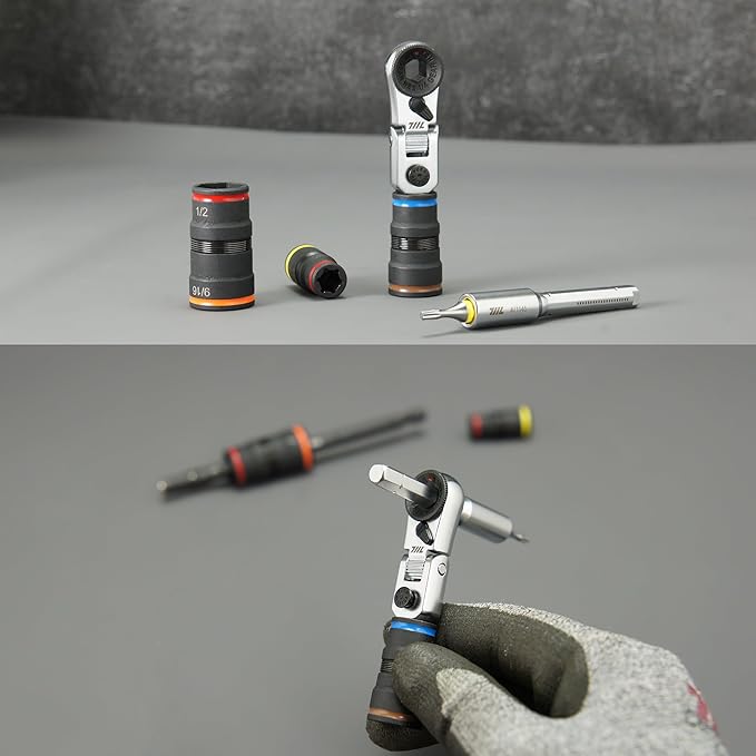 711L EDC Ratchet Wrench Flex HEX – 1/4” Mini Ratchet Tool with Socket Extension for Everyday Carry (Hex to socket adapter)