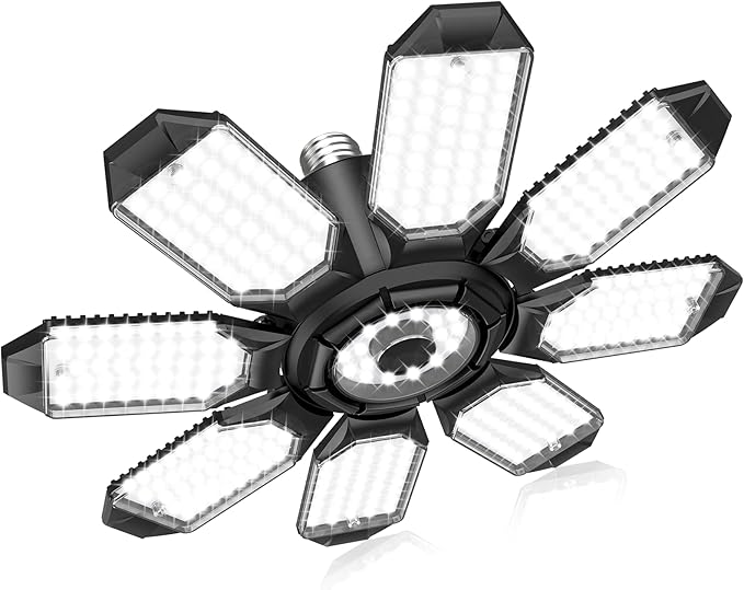 LED Garage Light, Ultra Bright 25000LM Shop Light with 8 Foldable Panels, 6500K LED Light for Garage, Workshop, Utility Room