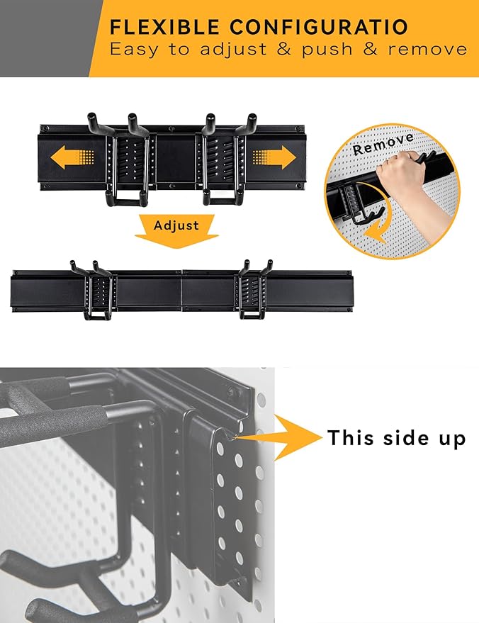 68 Inches Wall Mount Garden Tool Organizer with 17 PCS Adjustable Garden Tool Hanger Rack, Max Load 730lbs Garage Storage, Garage Organization, Yard Shed and Power Tool Organizer Rack