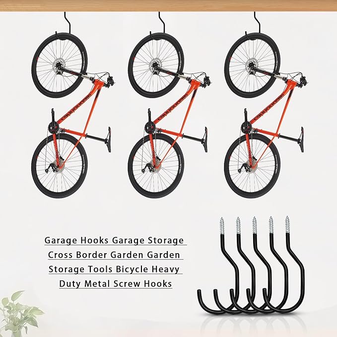 Bike Hooks Heavry Duty 12 Pack,Bicycle Storage Hanger Screw in Ceiling Hooks,Utility Hooks for Wall,Garage,Garden Organization and Storage,Fits Hanging All Bike Types,Bicycle Storage Hooks