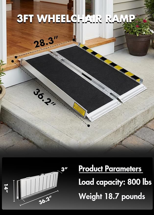 Portable Wheelchair ramp 3FT,Non-Slip Aluminum Threshold ramps for Home Steps,Folding Handicap Ramp,ramps for Home,doorways,Stairs,Weight Capacity up to 800LBS 3FT (Usable Height 3-9 inch)