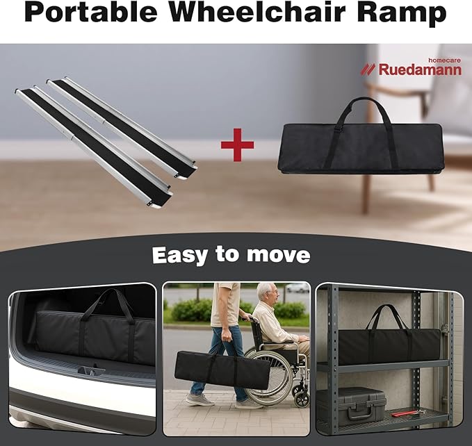 Ruedamann Wheelchair Ramp 6FT Telescoping Wheelchair Ramps for Home Steps Portable Non-Skid Ramps for Wheelchairs for Home Adjustable Aluminum Wheelchair Ramp Storage Bag (2 Pcs)