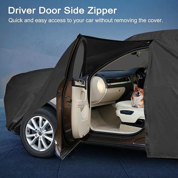 Car Cover for Ford Explorer 1991-2025, SUV Full Car Cover Waterproof All Weather for Automobiles, Outdoor Sun Rain UV Snow Dust Protection, Custom Fit with Driver Door Zipper and Reflective Strips