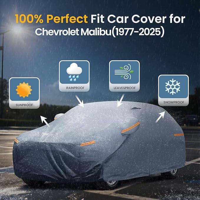 2026 Upgrade Car Cover Waterproof All Weather, Heavy Duty Full Exterior Cover Universal Fit Coupe Pontiac Firebird/Trans Am, Chevy Malibu/Chevelle, Dodge Charger, Hyundai Genesis, Jaguar XJ etc.