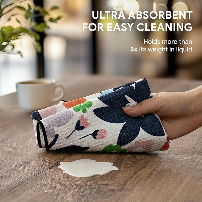 RECYCO Waffle Kitchen Towel Set of 2 - Quick Dry Microfiber Sustainable Dish Towels - Ultra Absorbent Reusable Cleaning Tea Towels - Lightweight Hand Towels,16”x 28”, Whimsy Petals