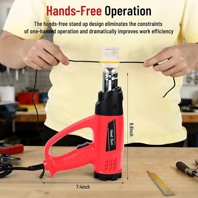 1800W Heat Gun 140℉~1112℉ (60℃-600℃) Fast Heating Heavy Duty Hot Air Gun Kit with Variable & Dual Temperature Settings, Overheat Protection, 5 Nozzles for Crafts (1800W Red Corded Heat Gun)