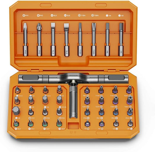 42 in 1 Magnetic Screwdriver Set, Ratchet Screwdriver Magnetic, 42 in 1 Diy Screwdriver Set Ratchet Handle Detachable Versatile Toolkit for PC, Furniture, Bicycle (Orange)