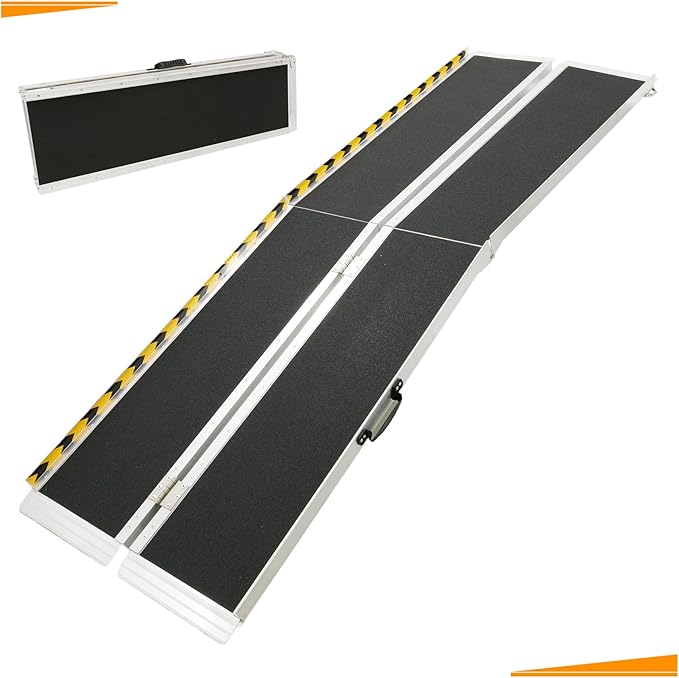 Portable Wheelchair Ramp 8FT, 96" L x 29" W Non-Skid Aluminum Foldable Handicap Ramps for Steps, 800lbs Capacity Threshold Ramps, Lightweight with Handle, for Home,Stairs,Doorways,Curbs (8FT)