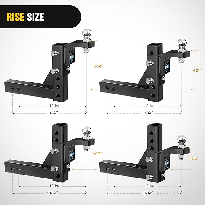 Nilight 8-Position Adjustable Trailer Hitch Ball Mount with 2 inch Ball Fits 2 Inch Receiver with 5/8" Pin Lock 7500 lbs, 9-1/2" Drop, 8-1/4" Rise Hitch for Trailers Boats Pickups RV