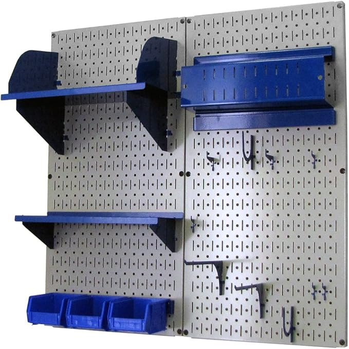 Wall Control Craft & Hobby Pegboard Organizer Storage Kit with Gray Pegboard and Blue Accessories