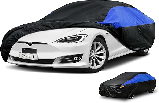 Tesla Car Cover Custom Fit Tesla 3 Waterproof All Weather, Lightweight Full Exterior Cover for Automobiles Outdoor Sun UV Rain Dust Snow Wind Protection.