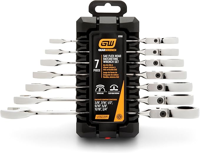 GEARWRENCH 7 Pc. 12 Pt. Flex Head Ratcheting Combination Wrench Set, SAE - 9700