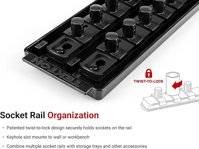 TEKTON 1/2 Inch Drive 6-Point Socket Set with Rails and Trays, 32-Piece (3/8-1-5/16 in.) | SHD92205
