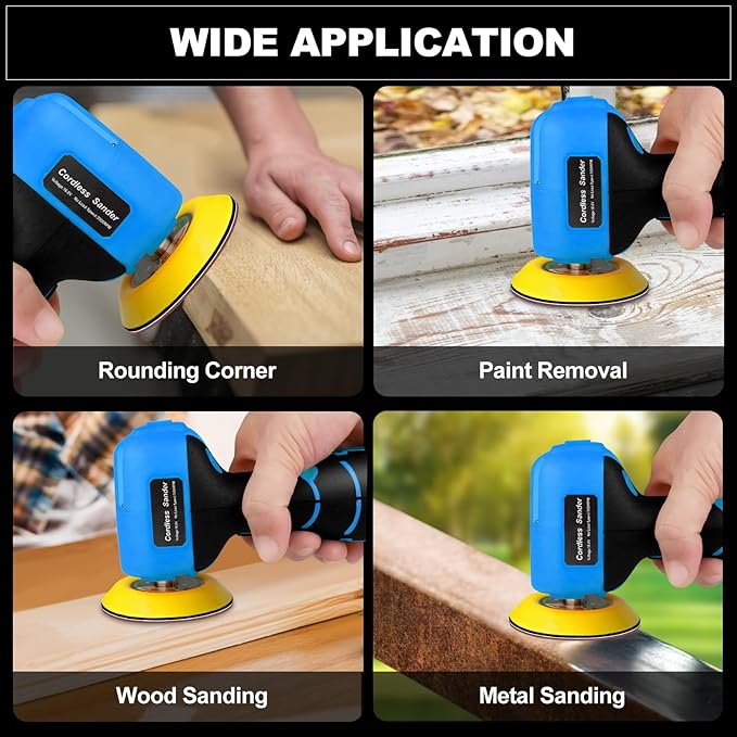 Cordless Sander, 3" Palm Sander with 16.8V 3.0Ah Li-ion Battery, 3500RPM Mini Polisher, 19 Accessories Sanders Tool for Sanding/Polishing/Waxing/Cleaning