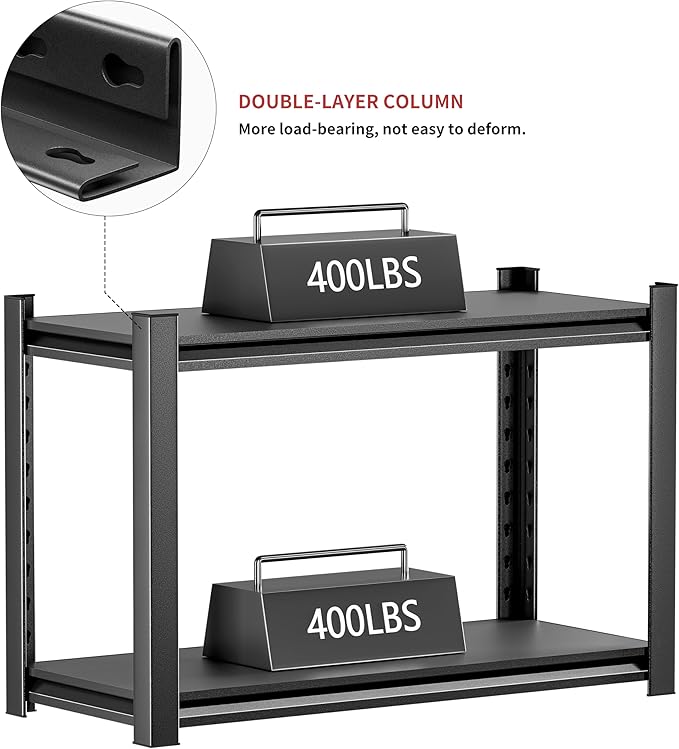 2Tier Workbench, Adjustable Shelving Work Table, Steel Storage Rack for Garage, Warehouse, Basement, 19.8" H x 27.8" W x 13.78" D, Black