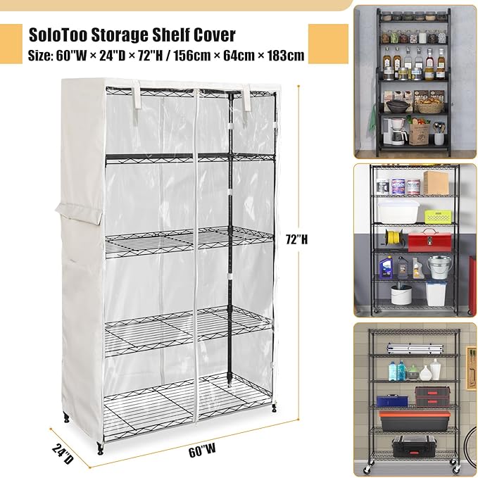 Heavy-Duty Waterproof Wire Shelf Cover, Garage Storage Shelving Protector, Universal Fit 60 x 24 x 72 Inch Rack Covers with 1" Tolerance (Beige)