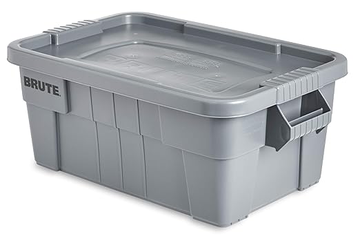 Rubbermaid Commercial Products BRUTE Tote Storage Bin with Lid, 14-Gallon, Gray, Rugged/Reusable Boxes for Moving/Camping/Garage/Basement Storage, Pack of 6