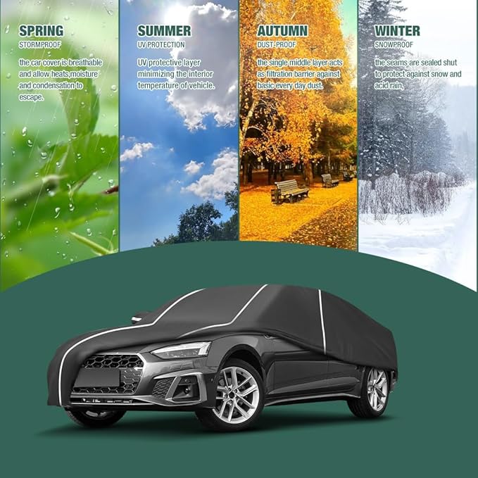 Fluorescent Strip Design 6 Layers Waterproof Car Cover Compatible for Audi A5/S5 2007-2024 All Weather Full Car Cover with Storage Bag