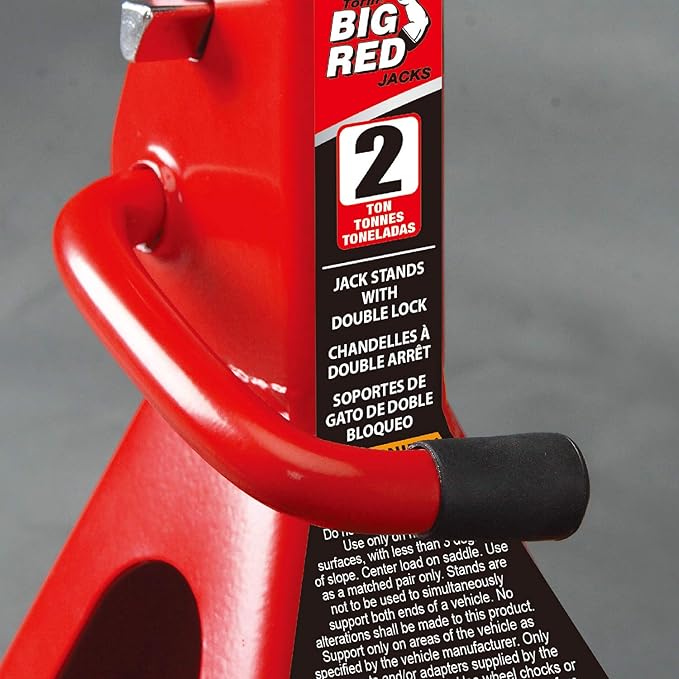 BIG RED T42002A Torin Steel Jack Stands: Double Locking, 2 Ton (4,000 lb) Capacity, Red, 1 Pair