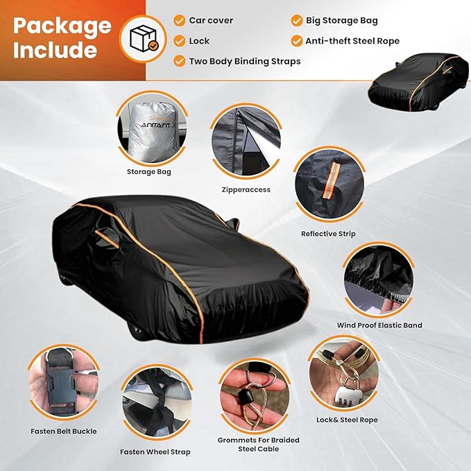 Super Lightweight Outdoor Car Covers for Automobiles All Weather Waterproof,Full Exterior Covers Rain UV Snow Protection Fit Sedan 186" to 194"