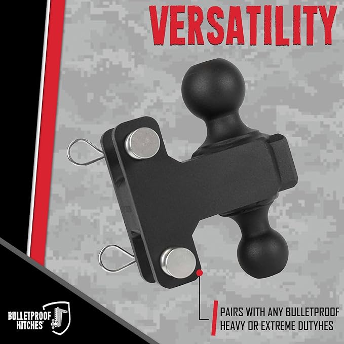 BulletProof Hitches - Adjustable Trailer Hitch - 2" and 2-5/16" Dual Ball Mount - Replacement 2-5/16" Ball Hitch Rated up to 36,000 lbs - Solid Steel, Corrosion Resistant, Black Powder Coat