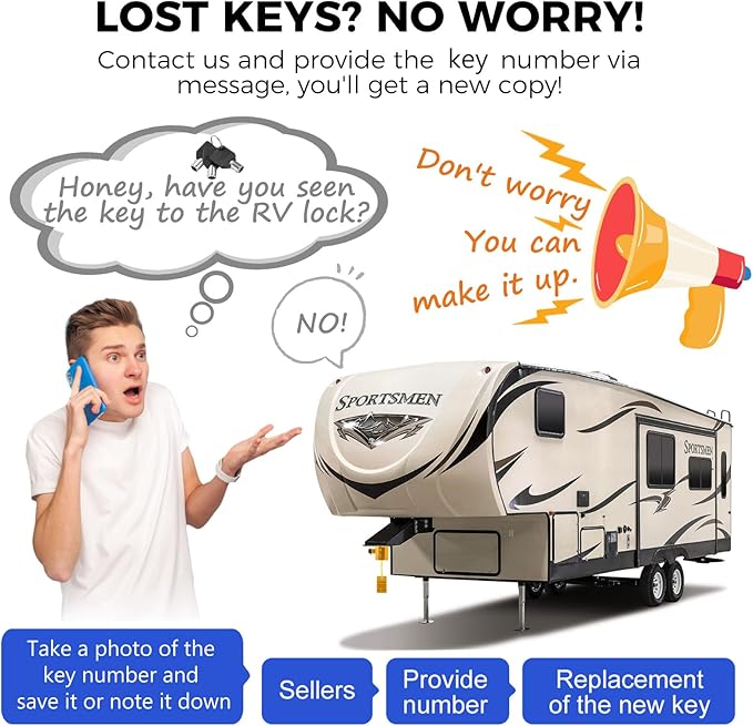 BOYISEN 5th Wheel King Pin Lock Solid Steel Anti Theft for RVs, Container Trailers and Campers with Handles Warning Tag 3 Keys Black