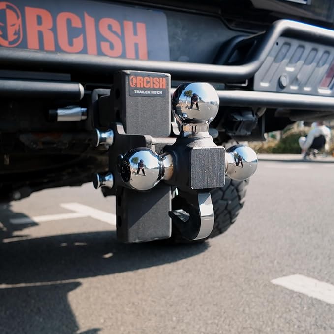 ORCISH Adjustable Rotating Trailer Hitch, 4-in-1 Tri-Ball & Tow Hook, 360° Swivel Ball Mount, 2.5" Receiver with 5" Drop/Rise, Ball Sizes: 1-7/8", 2", 2-5/16", Anti-Theft Lock, Fits Truck SUV RV