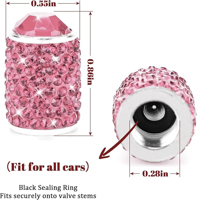 ToBeQueen Bling Tire Valve Caps, 4 Pack Handmade Crystal Rhinestone Diamond Sparkly Tire cCover Universal Dustproof Light Pink Car Accessories for Car/SUV/Motorcycle/Bike(Pink)