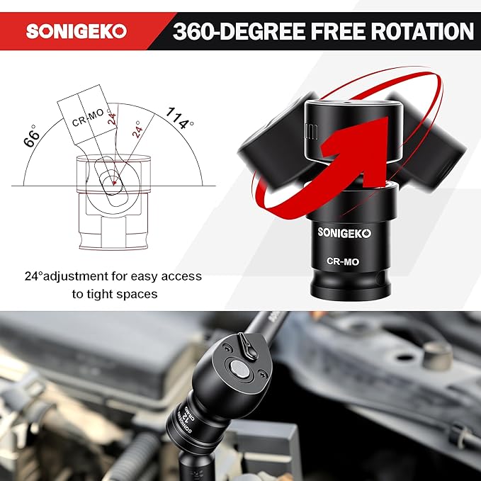 3/8" Drive Impact Swivel Sockets Set, 20 Piece, Metric Drive Impact Universal Joint, 6-Point, with Extension Bars, Socket Adapter, Drill Bit Adapter (Swivel Socket sets, 3/8",20pcs)