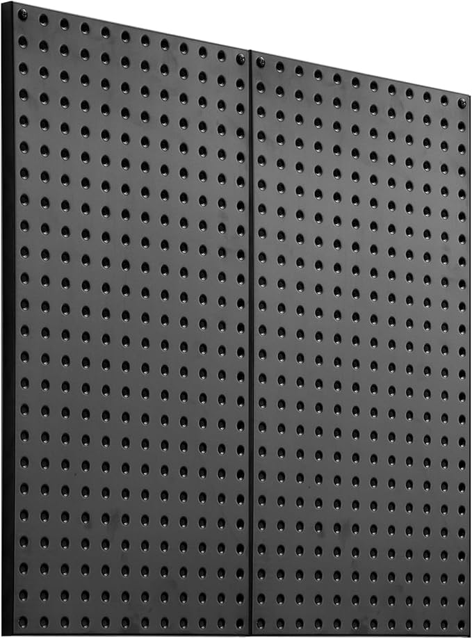 VEVOR Metal Pegboard Panels, 32" x 16" Pegboard, 2 Panels, Heavy Duty Steel Peg Board Wall Organizer, for Living Room Garage Tool Storage Workbench Office Organization Craft Room Kitchen Home, Black