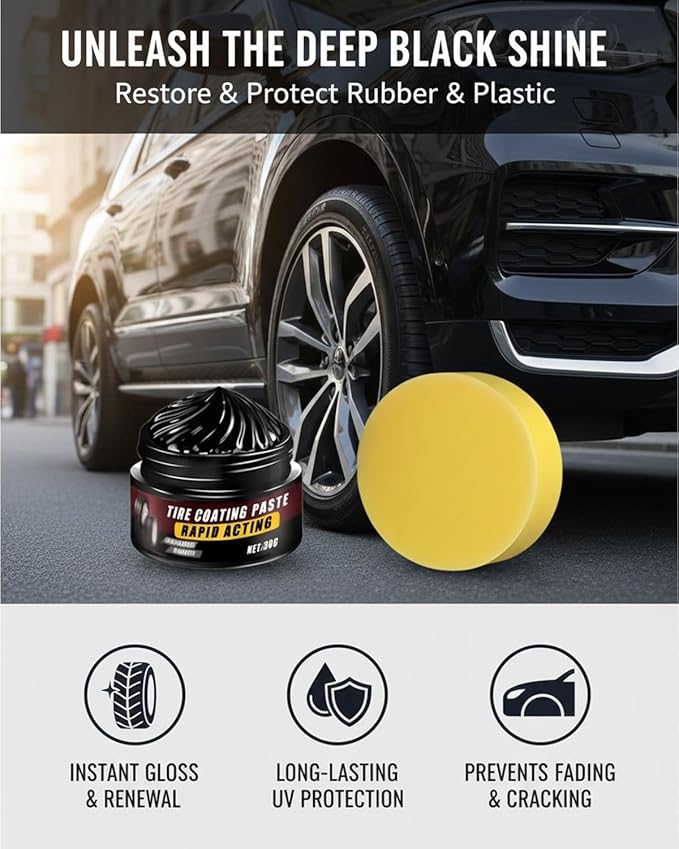 Premium Tire Coating Trim Restorer Bring Back Original Deep Black Shine Rubber Plastic Car Polishing Balm Cream Wax Wheel Sponge Nourish Renewal Restores Care Gloss Interior Auto Cleaning(3pcs)