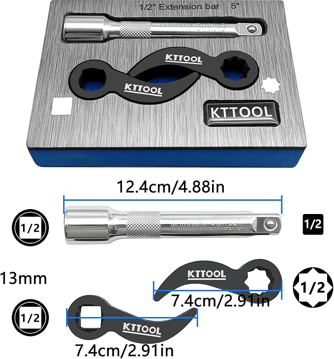 3 Pcs Pry Bar Wrench Adaptor Head, 2025 New Crowbar Adapter Head Tool, Half Shaft Removal Car Repairing Tools with Extension Bar for Tight Spaces, 1/2" D 4pt & 8pt Profile