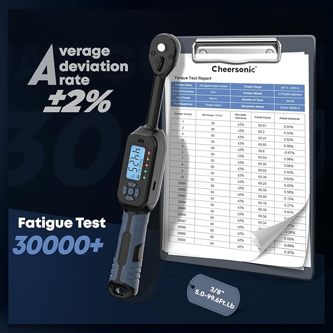 Digital Torque Wrench| ±2% Accuracy | Dual Alarm System | Short Handle Design | Electronic Torque Wrench Digital for Bicycle Moto/Auto Blue1 3/8" 3-60 N.m