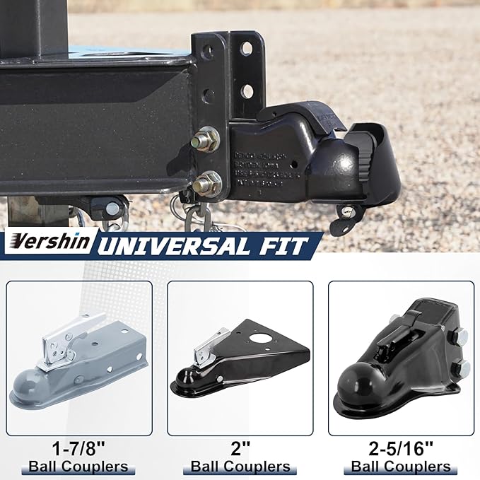 Trailer Hitch Locks with 2 Keys,Universal Size Fit 1-7/8", 2", and 2-5/16" Couplers,Heavy Duty Steel Trailer Tongue Lock for Boat,Trailers and RV,Anti-Theft Hitches,Campers, Vehicles - Black