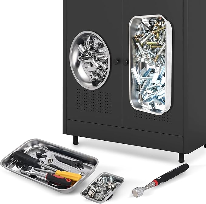 TOOLEAGUE 4Pcs Magnetic Tray Set with 15Lb Magnetic Pickup Pen,Stainless Steel Trays with Extra Strong Magnets for Organizing and Retrieving Metal Parts